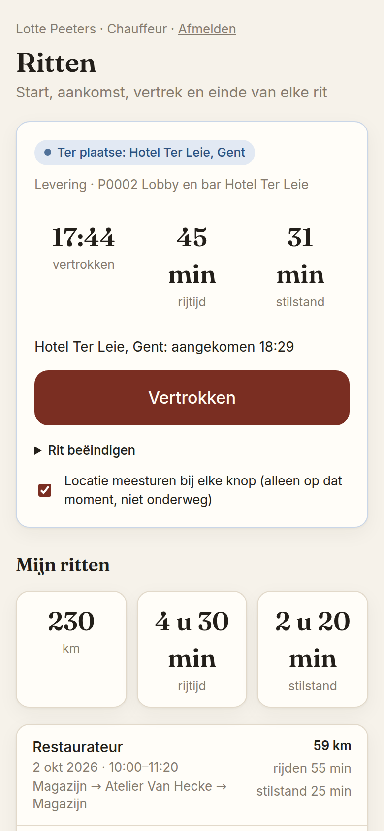 A driver logging a trip